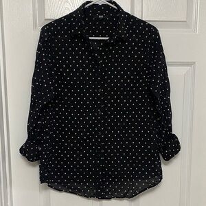 Uniqlo Black Button Down Shirt with White Dots
